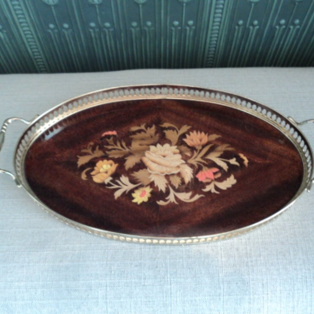 vintage Italian wood marquetry tray